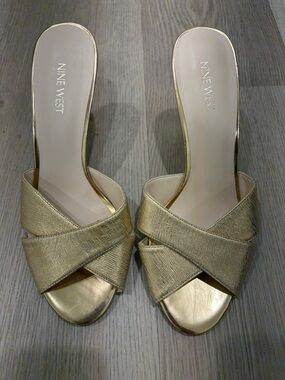 Nine West Metallic Gold Crossband Sandals